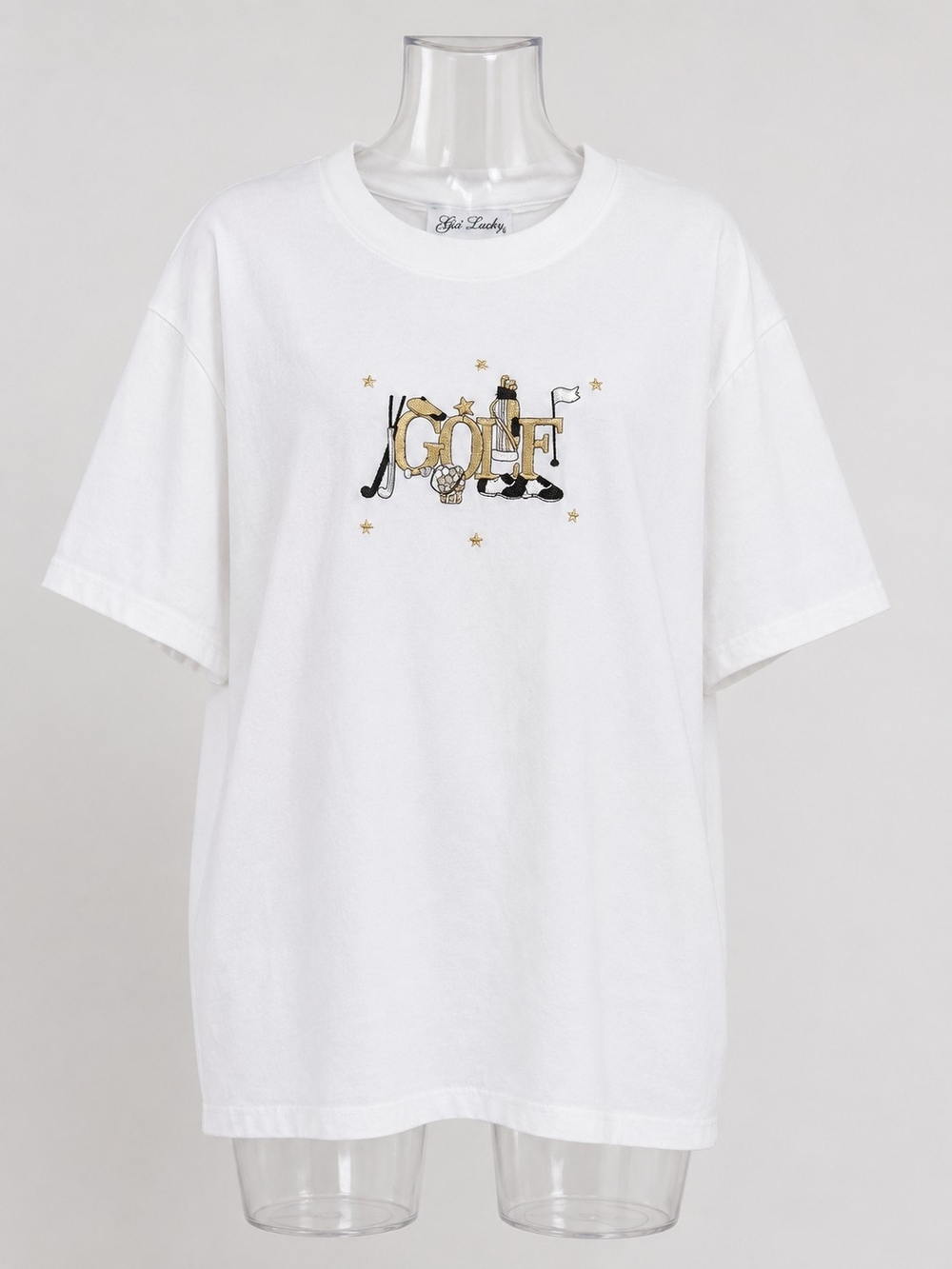 Get Lucky Embroidered Gold Silver Black "GOLF"  T Shirt Mens Size L White